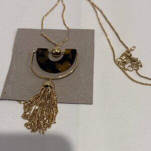 ✨🐢Talbots Tortoiseshell & Gold Tassel Necklace – Statement Pendant – Elegant🐢